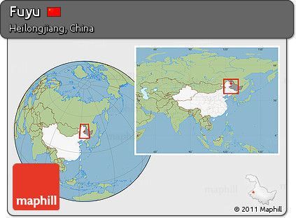 Savanna Style Location Map of Fuyu, highlighted country, highlighted parent region, within the entire country