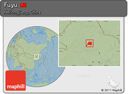 Savanna Style Location Map of Fuyu, hill shading