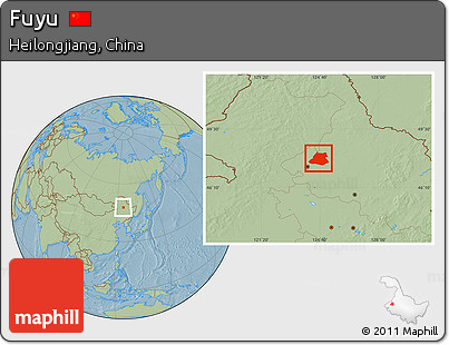 Savanna Style Location Map of Fuyu, hill shading