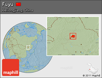 Savanna Style Location Map of Fuyu, hill shading