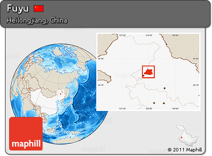 Shaded Relief Location Map of Fuyu, highlighted country