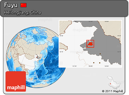 Shaded Relief Location Map of Fuyu, highlighted country, highlighted parent region