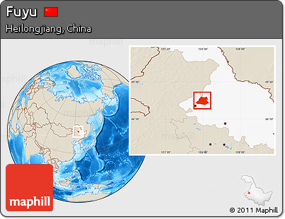 Shaded Relief Location Map of Fuyu, highlighted parent region