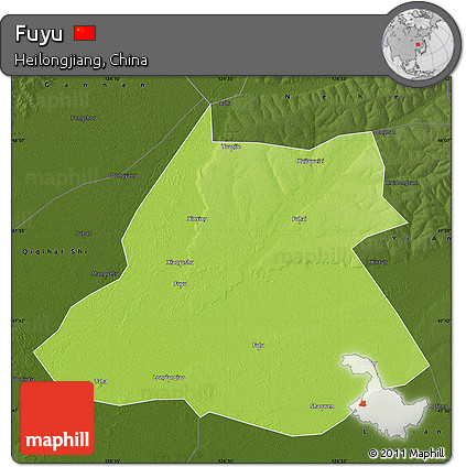 Physical Map of Fuyu, darken
