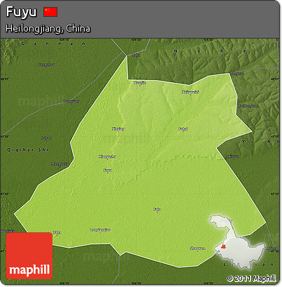 Physical Map of Fuyu, darken