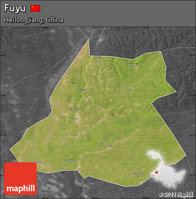 Satellite Map of Fuyu, darken, desaturated