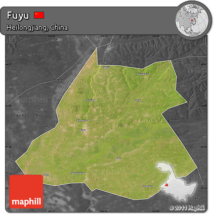 Satellite Map of Fuyu, darken, desaturated