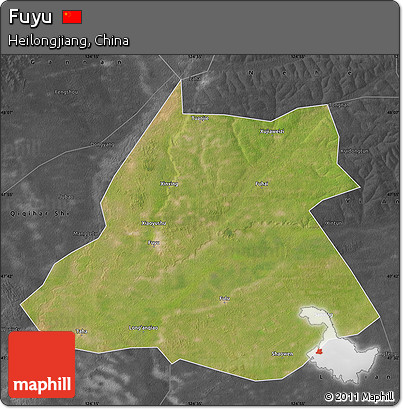 Satellite Map of Fuyu, darken, desaturated