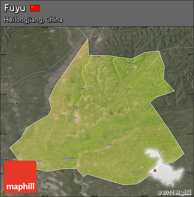 Satellite Map of Fuyu, darken, semi-desaturated