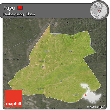 Satellite Map of Fuyu, darken, semi-desaturated