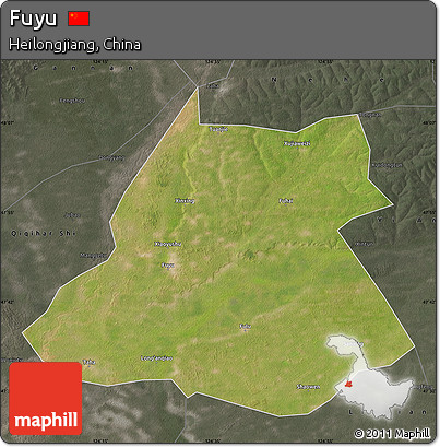 Satellite Map of Fuyu, darken, semi-desaturated
