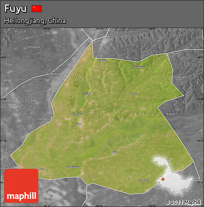 Satellite Map of Fuyu, desaturated