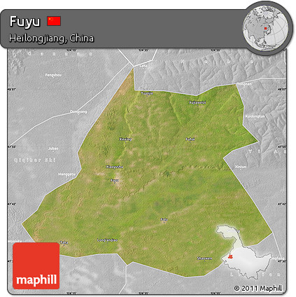 Satellite Map of Fuyu, lighten, desaturated