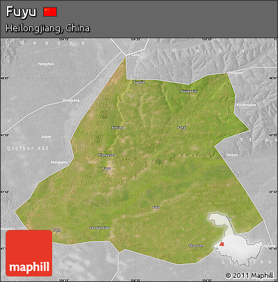 Satellite Map of Fuyu, lighten, desaturated