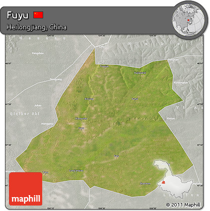 Satellite Map of Fuyu, lighten, semi-desaturated