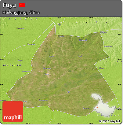 Satellite Map of Fuyu, physical outside
