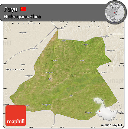 Satellite Map of Fuyu, shaded relief outside