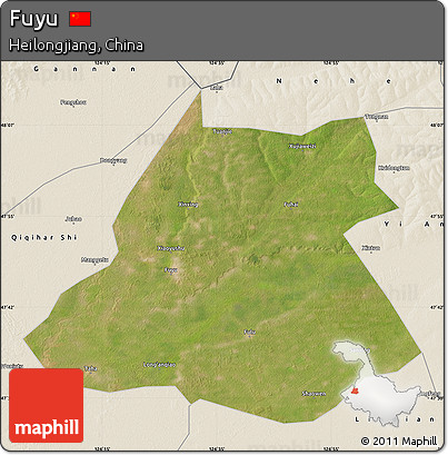 Satellite Map of Fuyu, shaded relief outside