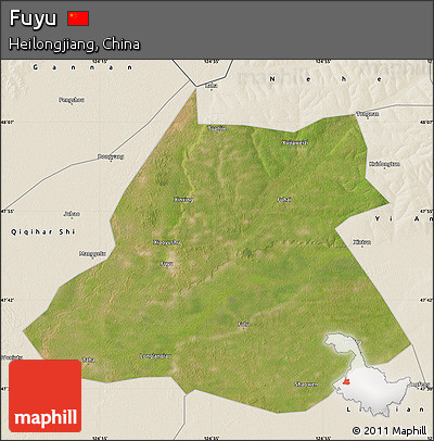 Satellite Map of Fuyu, shaded relief outside