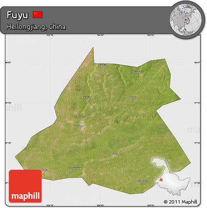 Satellite Map of Fuyu, single color outside
