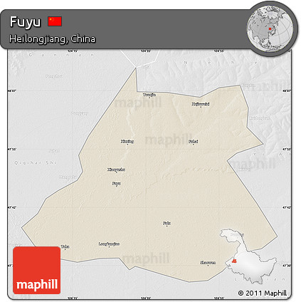 Shaded Relief Map of Fuyu, lighten, desaturated