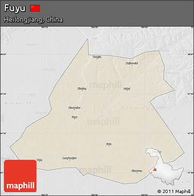 Shaded Relief Map of Fuyu, lighten, desaturated