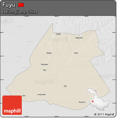 Shaded Relief Map of Fuyu, lighten, desaturated
