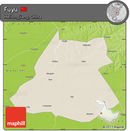 Shaded Relief Map of Fuyu, physical outside