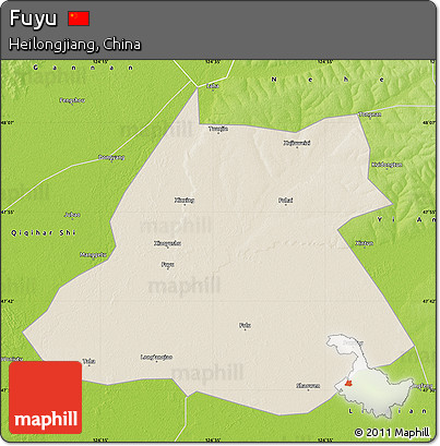 Shaded Relief Map of Fuyu, physical outside
