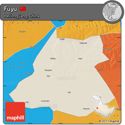 Shaded Relief Map of Fuyu, political outside