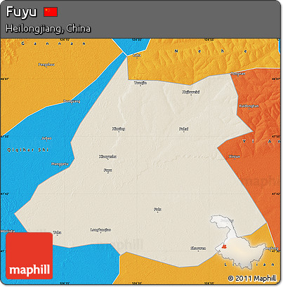 Shaded Relief Map of Fuyu, political outside