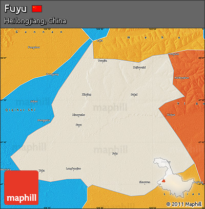 Shaded Relief Map of Fuyu, political outside