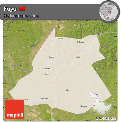 Shaded Relief Map of Fuyu, satellite outside