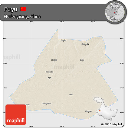Shaded Relief Map of Fuyu, single color outside