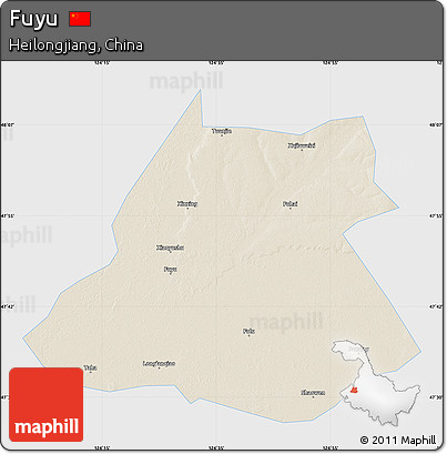 Shaded Relief Map of Fuyu, single color outside