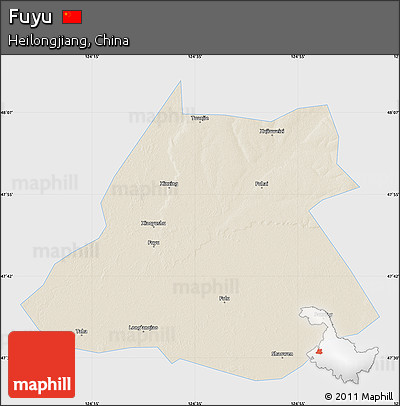 Shaded Relief Map of Fuyu, single color outside
