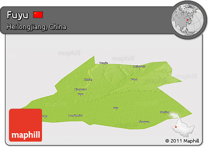 Physical Panoramic Map of Fuyu, cropped outside