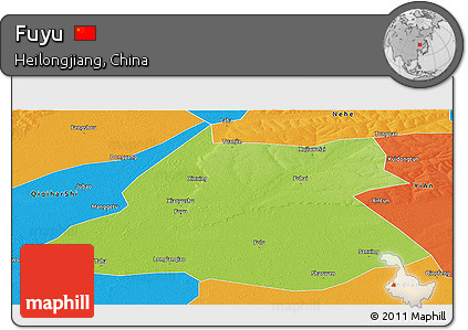 Physical Panoramic Map of Fuyu, political outside