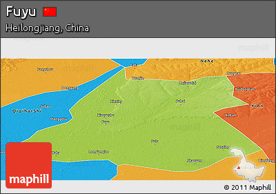 Physical Panoramic Map of Fuyu, political outside