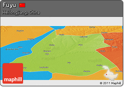 Physical Panoramic Map of Fuyu, political outside