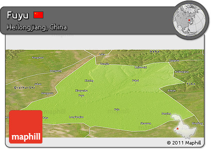 Physical Panoramic Map of Fuyu, satellite outside