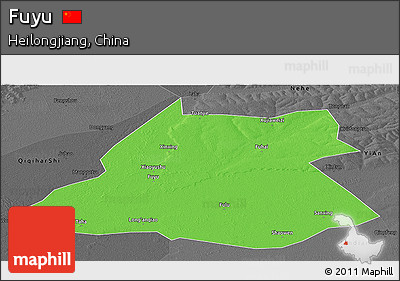 Political Panoramic Map of Fuyu, darken, desaturated