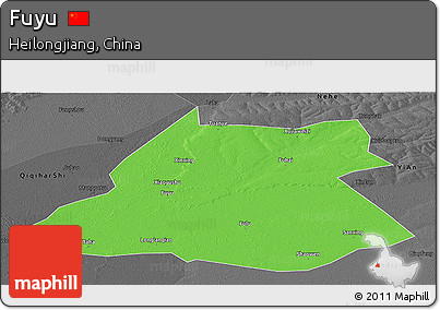 Political Panoramic Map of Fuyu, darken, desaturated