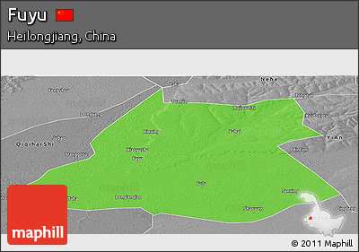 Political Panoramic Map of Fuyu, desaturated