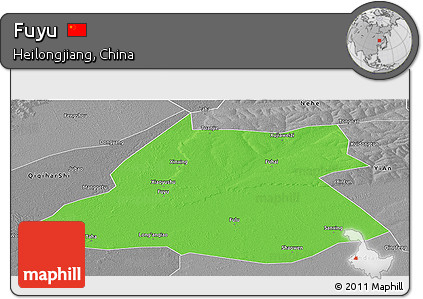 Political Panoramic Map of Fuyu, desaturated