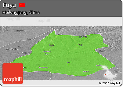 Political Panoramic Map of Fuyu, desaturated