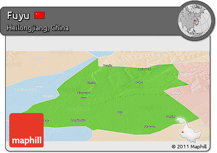 Political Panoramic Map of Fuyu, lighten