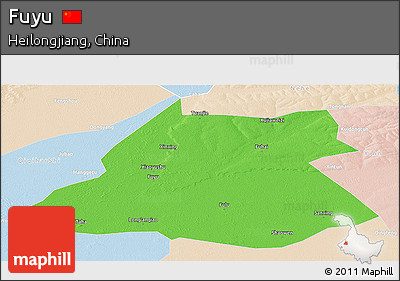 Political Panoramic Map of Fuyu, lighten