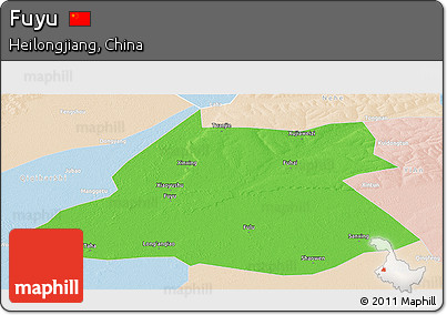Political Panoramic Map of Fuyu, lighten