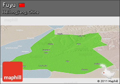 Political Panoramic Map of Fuyu, lighten, semi-desaturated